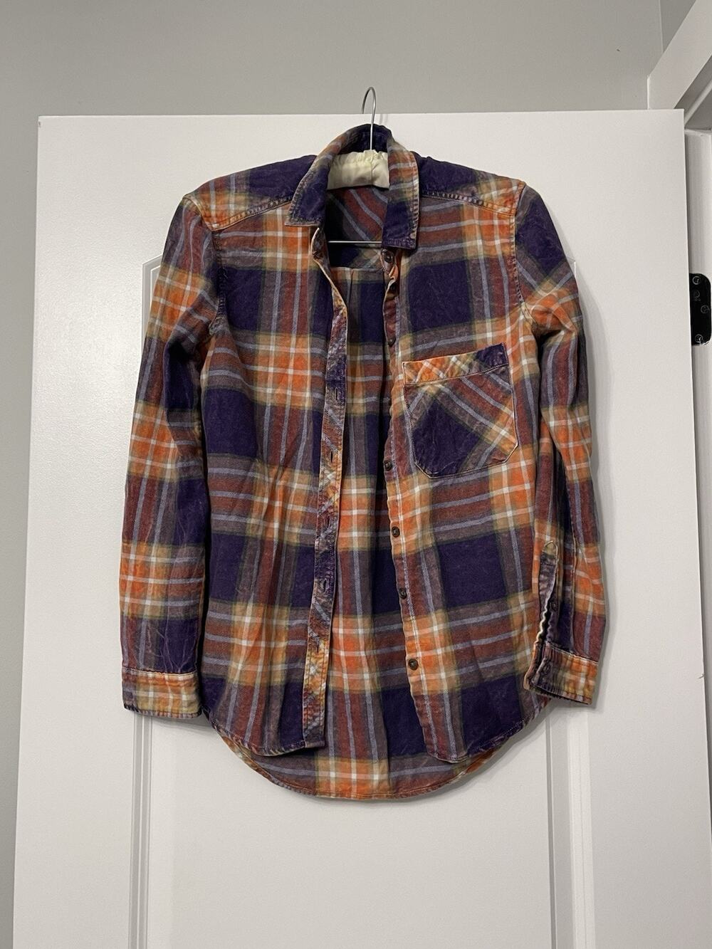 BDG Purple Orange Plaid Corduroy Button Down Shirt S-P 100% Cotton Long Sleeve